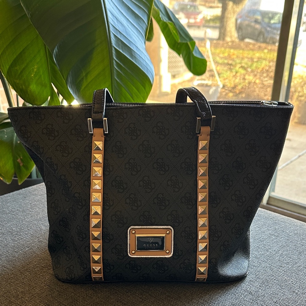 GUESS Black Tote with Gold Studs